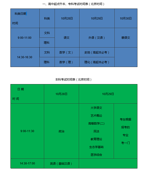 2017新疆成人高考考试时间？
