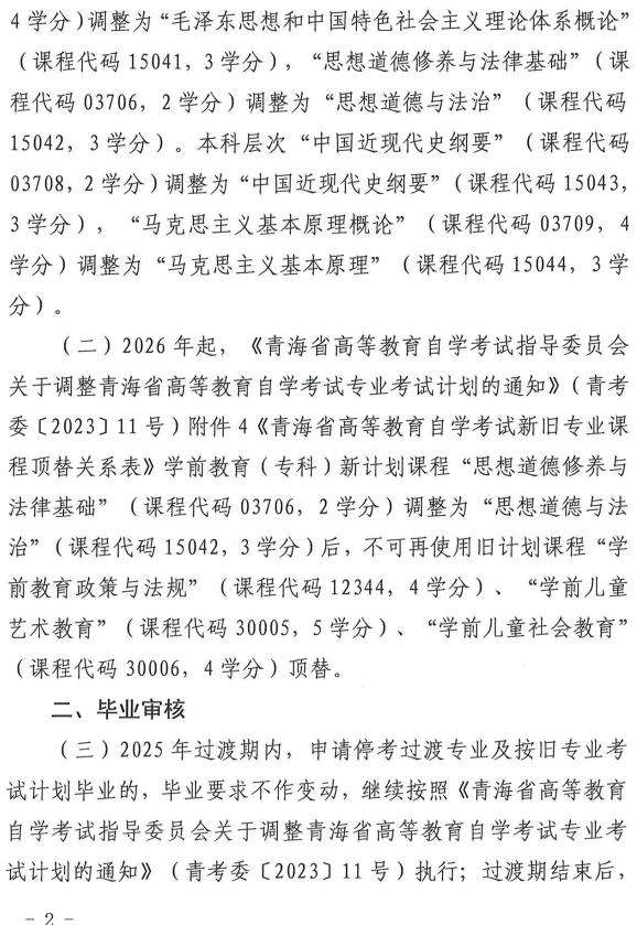 青海省教育招生考试院关于调整188金宝搏beat官网登录自学考试思想政治理论课课程设置的通知
