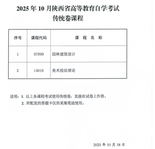 2025年10月陕西省自学考试专用答题卡等课程信息公布
